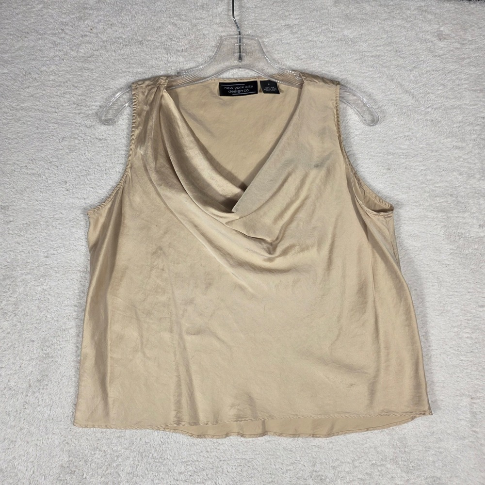 New York City Design Co Silk Tank Top Womens L Beige Cowl Neck Camisole E125